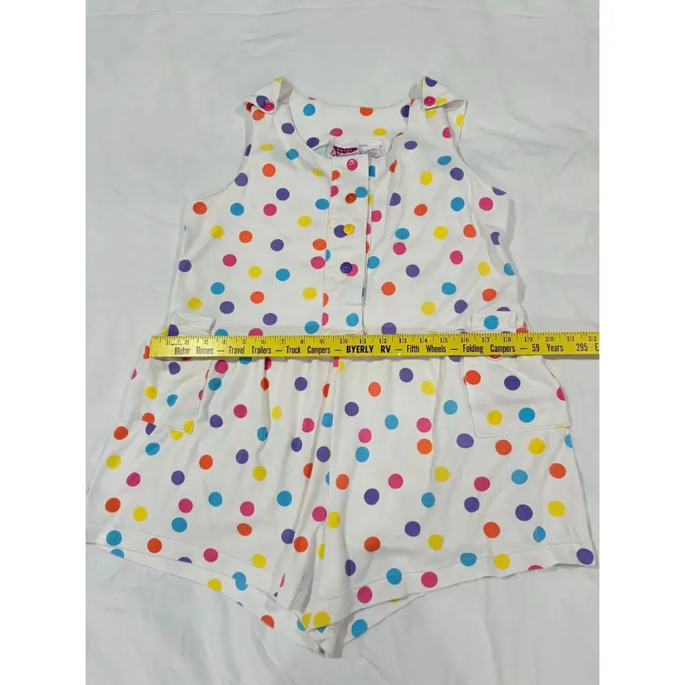 Vintage 90s Polka Dot Romper Girls Size Large 14-16